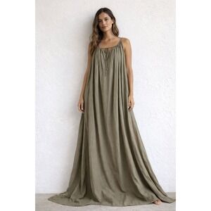 Mersea Boho Cotton Maxi Dress OS Vacation Festival Boho Earthy Fairy Olive Green